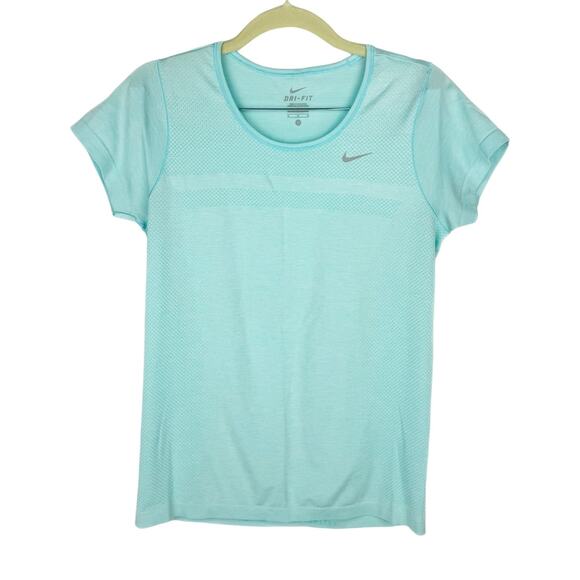 Nike Dri-Fit Teal Fitted Stretch Short Sleeve Activewear Top Sz Medium - Picture 1 of 10
